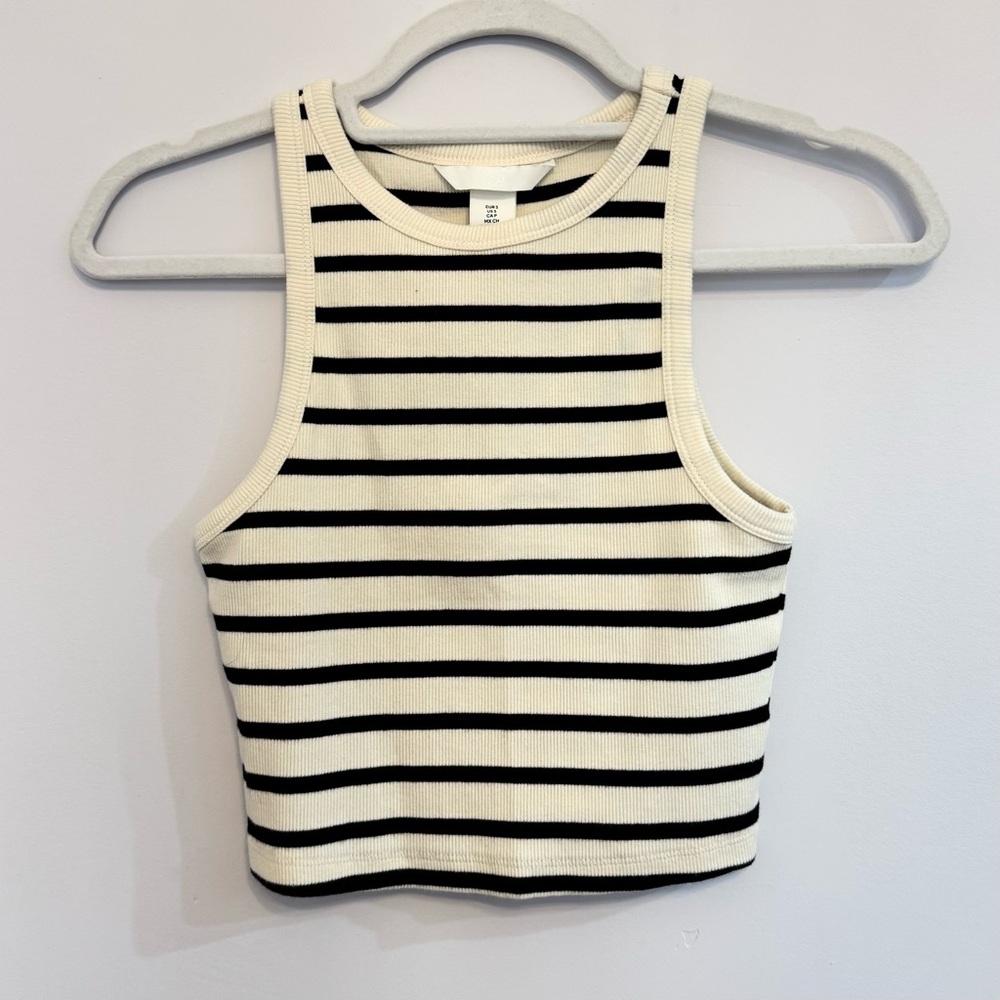 H&M Black and White Striped Crop Tank Top
